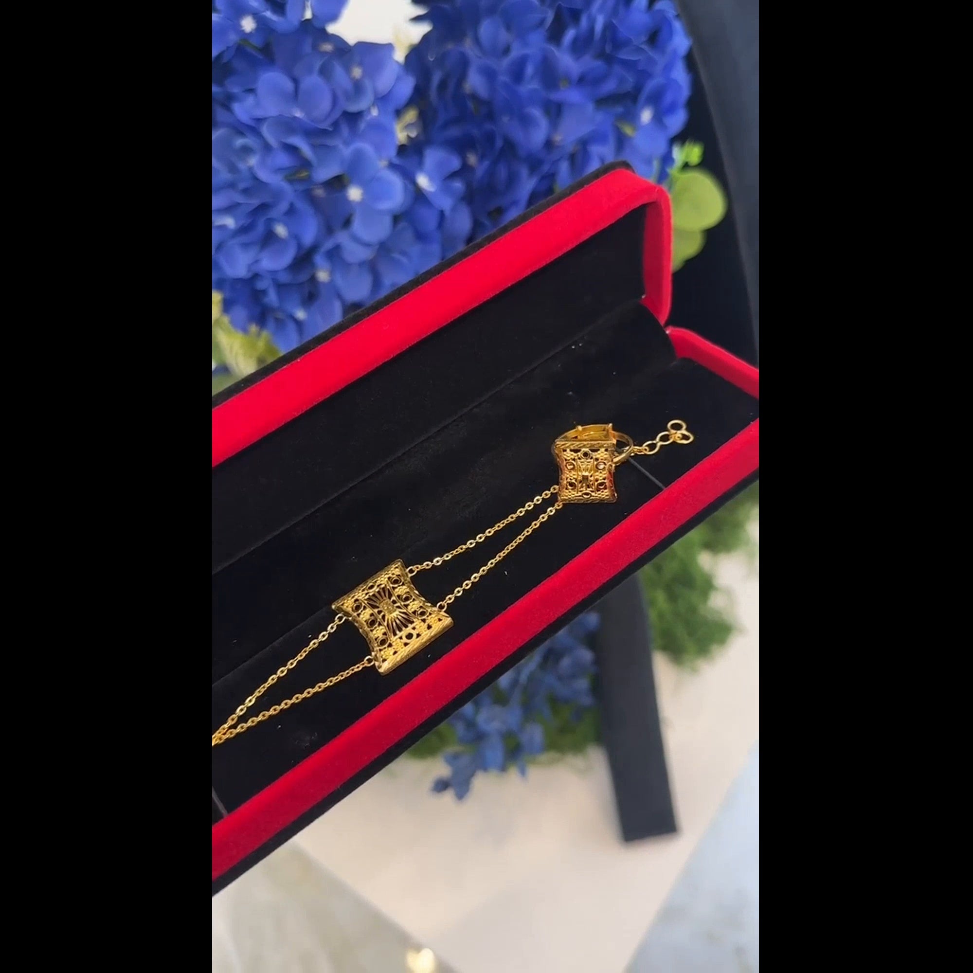 925 Sterling Silver 21K Gold-Plated Ring & Bracelet Set | Omani Style Jewelry