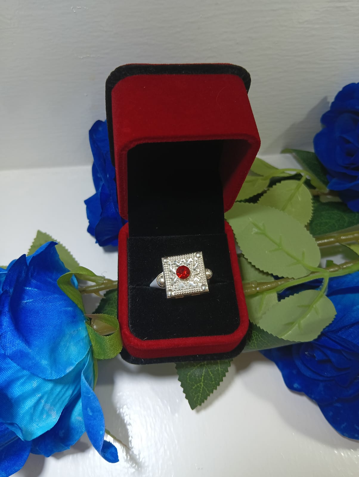 Silver Square Red Stone Ring 925